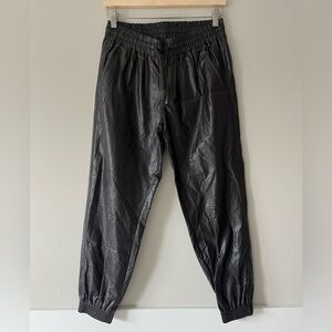 Zara Coffee Brown Faux Leather High Waisted Drawstring Tapered Joggers Size M